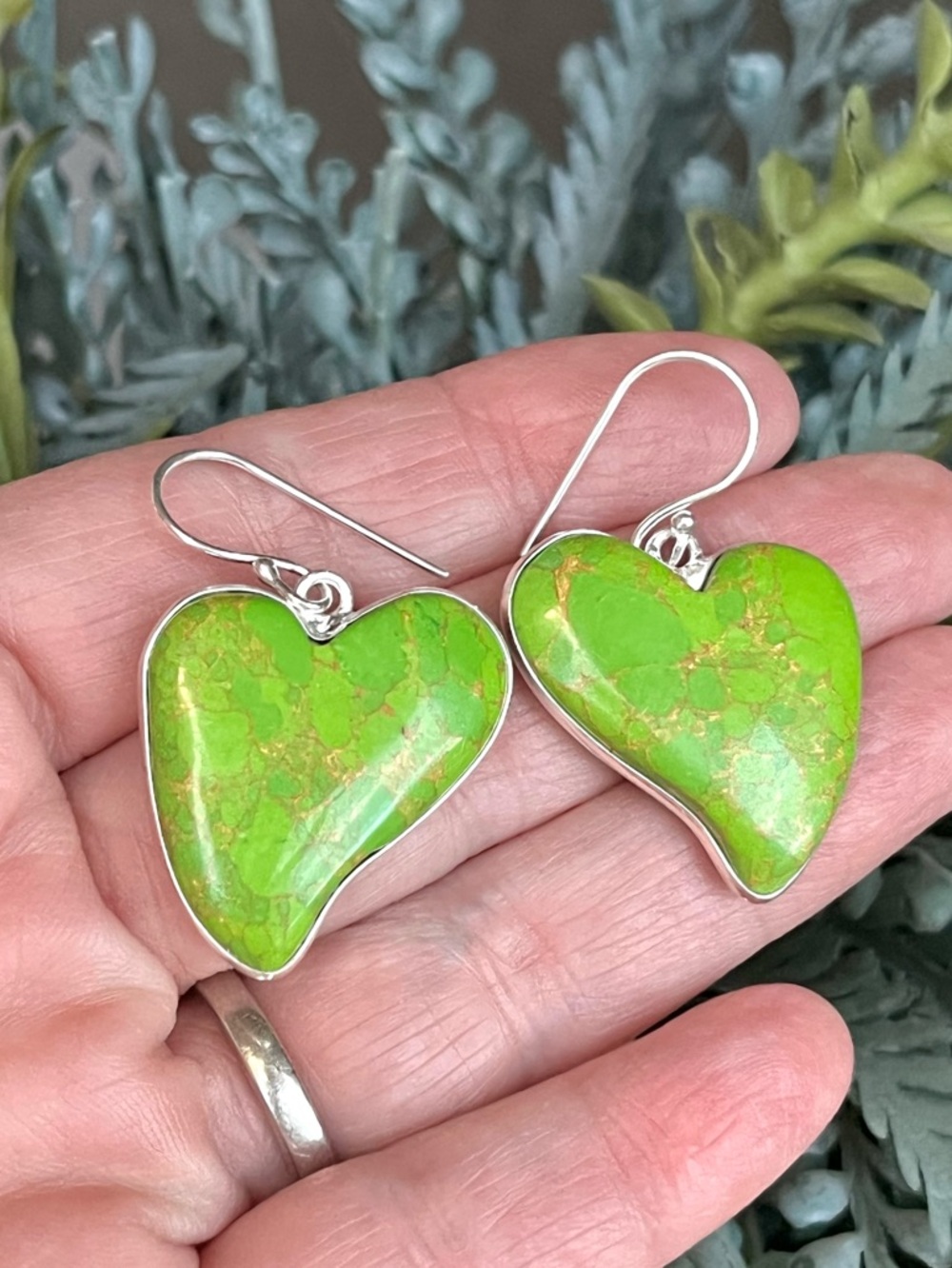 Green Turquoise Curvy Heart Sterling Silver Earrings